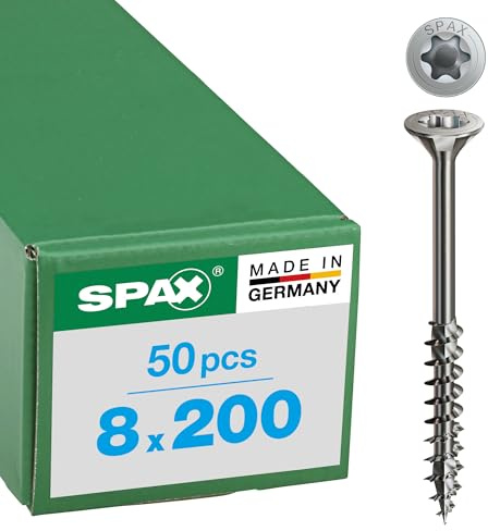 SPAX Stainless-steel screw, 8 x 200 mm, 50 pieces, partial thread, flat countersunk head, T-STAR plus T40, 4CUT, stainless steel A2-0197000802005