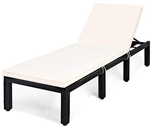 Tangkula Patio Wicker Lounge Chair, Outdoor Rattan Adjustable Reclining Backrest Lounger Chairs, Modern Outside Rattan Chaise with Seating and Back Cushion