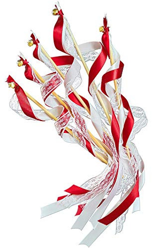 EinsSein 20x Wedding Wands Romantic rot | perfekt für Spalier Hochzeit Stäbe | Standesamt Überraschung | Auszug Kirche und Standesamt | Glücksstäbe mit Glöckchen | mit Seifenblasen kombinieren