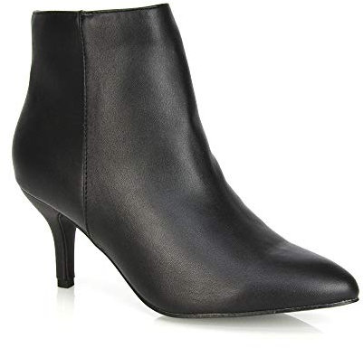 ESSEX GLAM Womens Ankle Boots Low Mid Kitten Heels Ladies Zip Pointy Booties Shoes Size (Black Synthetic Leather, 5)