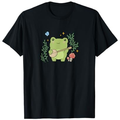 Kawaii Cottagecore Cute Frog Banjo Butterfly T-Shirt
