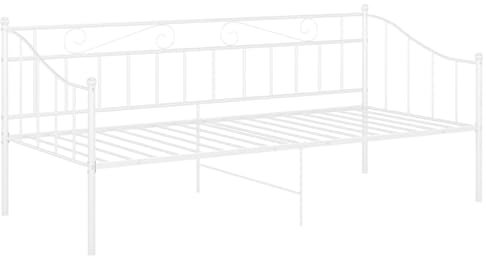 vidaXL Schlafsofa Bettgestell Tagesbett Metallbett Bettsofa Einzelbett Bett Gästebett Sofabett Sofa Couch Jugendbett Weiß Metall 90x200cm