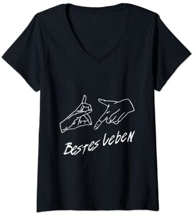 Damen 187 Bestes Leben Handzeichen T-Shirt mit V-Ausschnitt