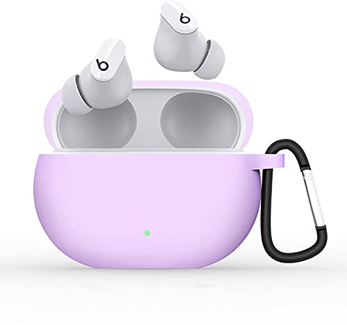BoLuo Case for Beats Studio Buds with Carabiner,Silicone Anti-fall Earphone Cover Skin,Protective Cover Scratch Proof&Shockproof Shell for Beats Studio Buds Wireless Bluetooth Earphone (purple)