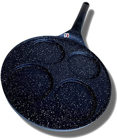 Cflagrant® France Poêle à Pancakes 26cm Façon Pierre Tous Feux Dont Induction sans PFOA Cuisson sans Matière Grasse Revêtement Antiadhésif (Noir 4 Grands Pancakes)