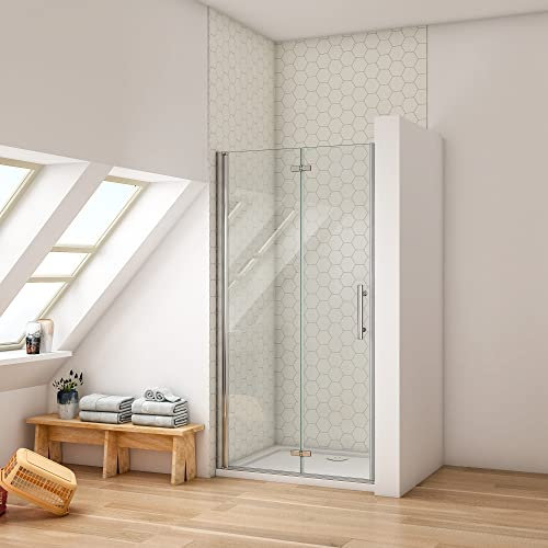 Ducha Casa 80x195cm Mampara de ducha frontal plegable con bisagra dos hojas, 6mm cristal templado antical, marco de aluminio cromado