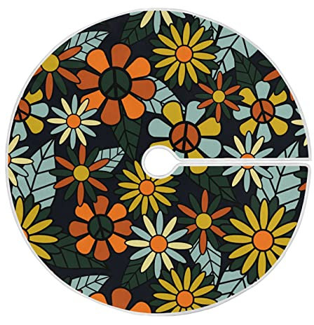 70's Retro Hippie Flowers Tree Skirt Decoration Small Mini Tree Mat for Christmas Holiday New Year House Decoration Accessories 35.4