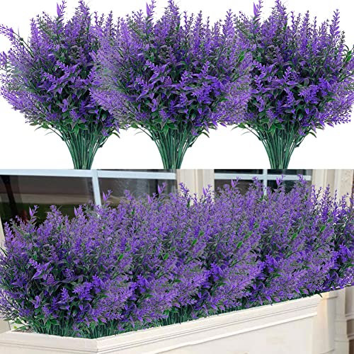 Jewlri 12 Pezzi Lavanda Fiori Artificiali Arbusto Artificiale Finti Piante Decorazione Lavanda di Plastica per Casa Giardino Patio Ufficio Matrimonio Decorazioni Violet