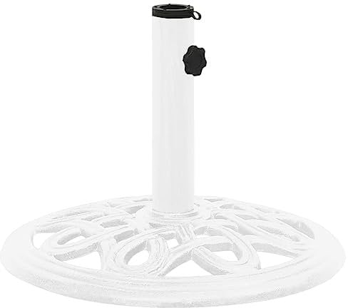 vidaXL Cast Iron Umbrella Base - White Round Parasol Holder Stand for Outdoor, Garden, Patio - Decorative Floral Design - Fits 35/38/48mm Poles