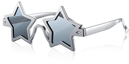 Photect Sternförmige Brille Pentagramm Sternenbrille Kostüm Sternform Brille Neuheit Karneval Stern Partybrille für Erwachsene Fotokabinen Requisiten (Silber, Schwarz)