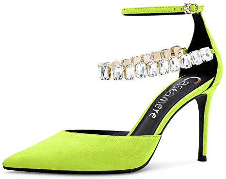 Castamere Donna Spillo Alto High Tacco Heel Cinturino alla Caviglia Pumps Diamante Cristallo a Punta Sandali 8 CM Heels Dress Scarpe Verde Lime Scamosciato 44 EU