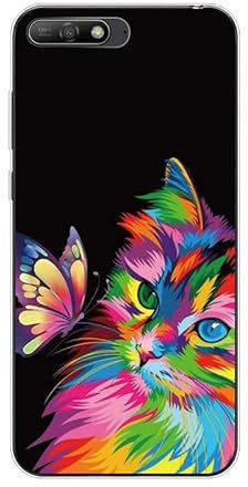 KARTXITAI Hülle Kompatibel mit Huawei Y6 2018, Stoßfeste Schutzhülle mit Weiche Silikon Bumper Case Handyhülle Anti-Kratzt Transparent Rückseite - Schmetterling, Katze