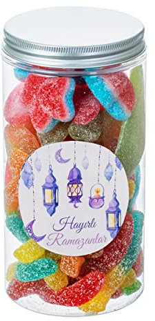 Fizzy Fruchtgummi Geschenkbox 450g | Ramadan Sticker Wählbar | Kindergeshenke | Süßigkeiten (Ramadan-Kareem Sticker - Türkische Version)