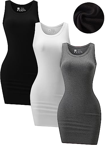 Chongbaijia 3 Pack Summer Dresses for Women 2026 Ribbed Crewneck Tank Top Dress Sleeveless Sundress Basic Bodycon Mini Dress