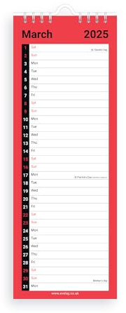 2024 Slim Monatsansicht Spiralbindung Wand Büroplaner Organizer Kalender (110 x 310 mm)