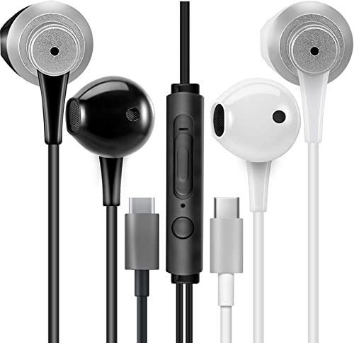 MAS CARNEY Auricolari USB C TH4, Pacco da 2, Cuffie Con Filo Tipo c con microfono compatibili con iPhone 15 16 17 iPad, Samsung Galaxy S25 S24 A53, Pixel, Xiaomi, Huawei Honor, Oppo, Vivo