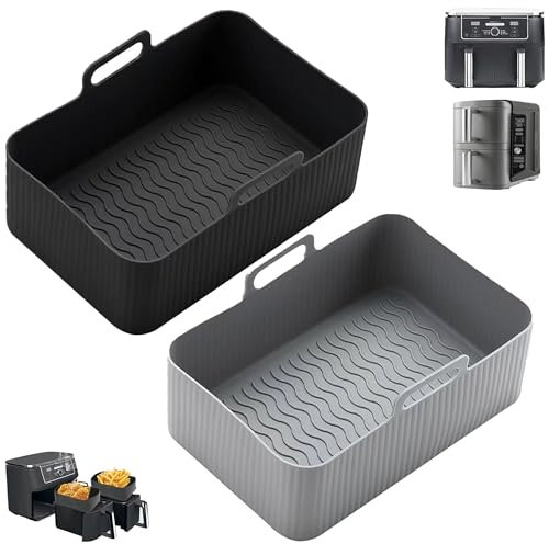 Silicone Air Fryer Liner for Ninja Dual AF400UK/SL400UK /Ninja AF451UK/Tower T17088, 2pcs Larger Air Fryer Liners Reusable Air Fryer Accessories for 8.5-9.5 L Ninja Double Stack Air Fryer