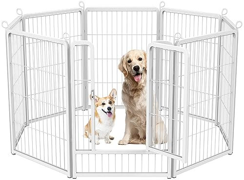 HOMIDEC Dog Pen, 8 Panel Puppy Pen with Door, High 80cm Indoor/Outdoor Pet Exercise Playpen, Portable Detachable Animal Run Enclosures for Dogs, Puppies, Cats, Rabbits and Other Animals (White)