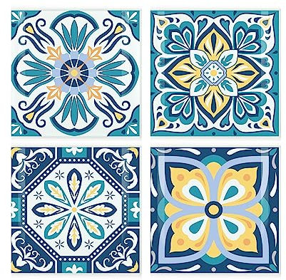 Lot de 4 dessous de verre carrés en verre motif méditerranéen