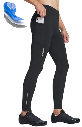 baleaf Men's Thermal Cycling Pants, 4D Padded Winter Bike Tights Fleece Lined Bicyble Riding Leggings Black S