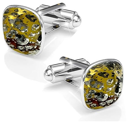 Manschettennadeln Echt Silber 925 Manschettenknöpfe Für Männer und Damen mit Marken Kristalle - Hochzeitsgeschenke Bräutigam Hochzeit Abschluss Vatertag Geschenke (Gold Patina)