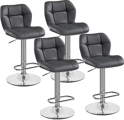 Yaheetech Lot de 4 Tabourets de Bar Réglables en Hauteur Modernes,Chaises de Bar en Similicuir et Métal,Tabouret Haut Capacité de Charge Maximale 136 kg,44 × 50,5 × 89 cm Gris