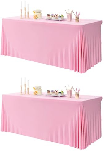 HBBMAGIC 2 Stücke Rosa Spandex Rechteckig Tischdecke für 1.8m Rechteck Tische Dehnbare 3-Wege Rosa Tischdecke für Vendor Display Birhtday Party Hochzeitsempfang