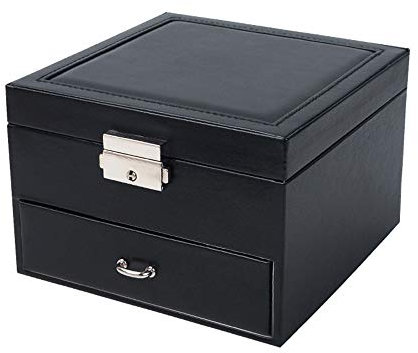 JOEBO Schmuckaufbewahrungsbox mit großem Fassungsvermögen, Schmuckschatulle, Schmuckkästchen und Vitrine mit Spiegel for Ohrringe, Uhren, Halsketten, vielseitig einsetzbar /293 (Color : Black)