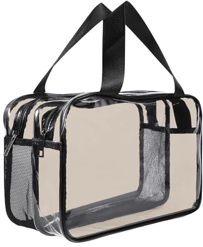 Grande trousse de toilette transparente, grande trousse de toilette de voyage transparente en PVC épais étanche avec poignées, trousse de toilette de voyage avec fermetures éclair pour femmes, filles,