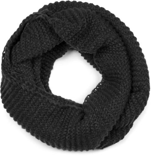 styleBREAKER Unisex Strick Loop Schal Einfarbig mit Wellenmuster, warmer Winter Strickschal, Schlauchschal 01018169, Farbe:Schwarz