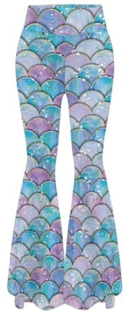 Woisttop Yogahose, ausgestellte Leggings für Damen, dehnbar mit elastischem Band für athletisches Workout, Laufen, Radfahren, Wandern, Party, Meerjungfrauenwaage, XL