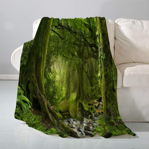 SHAARI Kuscheldecke flauschigsuper weich Flanell Wohndecke,Grüner Wald-Nepal-Dschungel mit Fluss Schöne alte Landschaft des RegenwaldesTagesdecke, Sofadecke & Überwurf Decke Sofa & Couch150x200cm