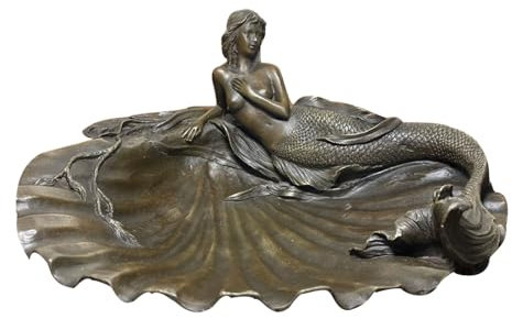 YHDONE Kupfer Skulptur Meerjungfrau Obst Teller Bronze Statue Ornamente Messing Bronze Feng Shui Maskottchen