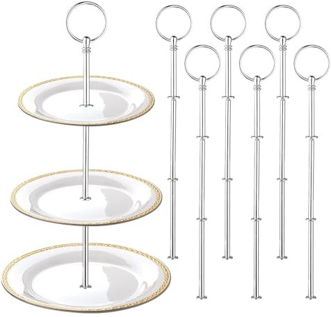 yotutun Etageren Stangen Set, 6 Pack Etageren Stangen, Etagere Bausatz, Etageren Stangen Set Silber, Metallstangen Mittellochausstech, Hochzeitstorte Tortenständer 3 etagen (Platte Nicht enthalten)