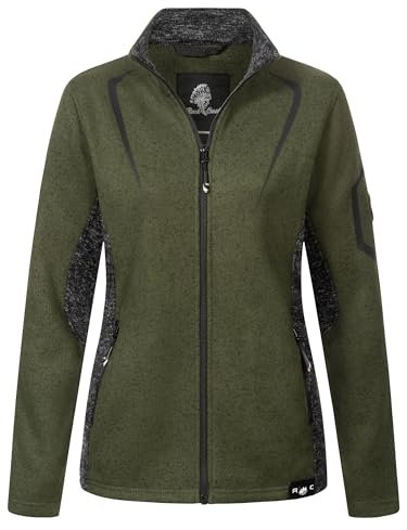 Rock Creek Damen Jacke Fleecejacke Übergangsjacke Windbreaker Fleece Jacken Outdoorjacke Stehkragen Damenjacke Melange Fleecejacke Sweatjacke Pullover D-505 Dunkelgrün XL