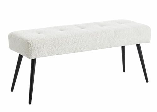 Riess Ambiente Design Sitzbank Boutique 100cm weiß Bouclé Schwarze Metallbeine Polsterbank Schminkbank Schuhbank Schlafzimmerbank Flurbank