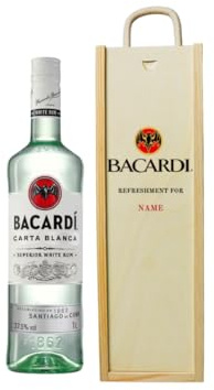 Personalised Bacardi White Rum Gift Set in Luxury Wooden Box – 70cl Bottle (37.5% ABV) – Alcohol Gifts for Men, Birthday Gifts, Gift Set for Him, Dad Gifts, Rum Lovers