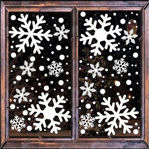 Vovocas 10 Blatt große Schneeflocken-Fensteraufkleber, Weihnachtsdekoration, extra große Schneeflocken-Fensteraufkleber für Glasfenster, weiße Schneeflocken-Fensteraufkleber, Weihnachtsdekoration für