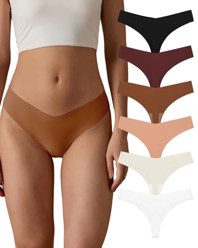 SHARICCA Strings Set Seamless Tangas Damen Nahtlose Unterhosen Sexy Mehrfarbig No Show Seamless Atmungsaktiv Thong Slip 6er-Pack Set (Mehrfarbig-6P13 S)