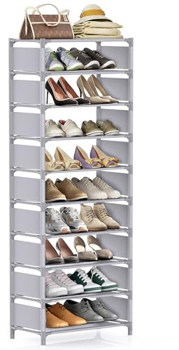 sunvito Scarpiera a 10 livelli, scarpiera verticale stretta, robusta mensola impilabile, per 20-25 paia di scarpe per armadi, ingresso, colore grigio