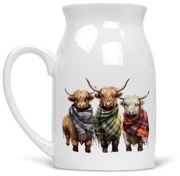 Noble & Page | Charmant pot à lait vache Highland – Pichet ou vase polyvalent | Beau cadeau imprimé à la main – Écharpe 5