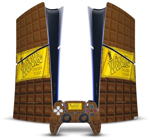 Head Case Designs Offizielle Willy Wonka and The Chocolate Factory Goldenes Ticket Grafiken Vinyl Haut Gaming Aufkleber kompatibel mit Sony PS5 Slim Digital Edition Console & DualSense Controller