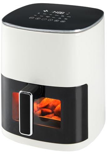 OLIXIS Friggitrice ad aria da 6 quarti di gallone con friggitrice ad aria quadrata per finestra, friggere aria 12 in 1, grigliare, riscaldare, disidratare, cuocere, vapore con 400 F, beige