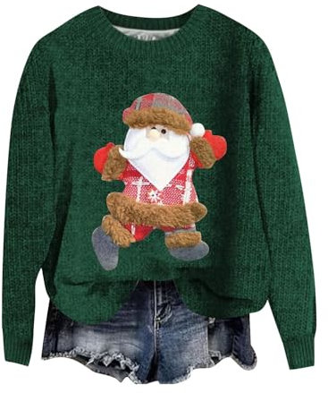 Weihnachtspullover Damen Damen Sweatshirt Langarmshirt Weihnachtsbaum Druck Rundhals Langarm Pullover Autumn Winter Weihnacht Casual Christmas Sweat Oberteile