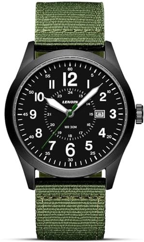 LN LENQIN Uhren Herren Herren Uhr Militär Uhr 30M wasserdichte Armbanduhrherren Analog Quarzuhr für Männer mit Datum Sportuhr Nylon Band Taktische Uhr