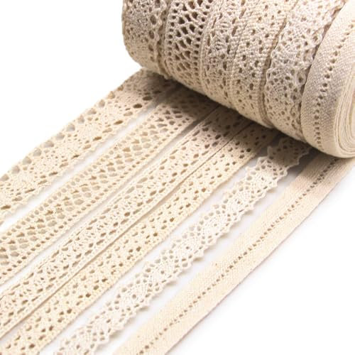 Jamsinmu Spitzenband 27 Meter Spitzenband im Vintage-Stil für Brauthochzeits Dekoration Weihnachtspaket Scrapbooking Geschenkbox Beige 02