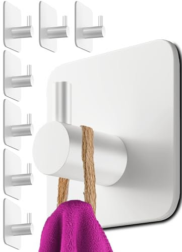 4smile Portasciugamani senza foratura, set da 8 ganci bianchi autoadesivi con cuscinetti adesivi, ganci adesivi antiruggine, extra forti come sostegni per asciugamani per cucina e bagno