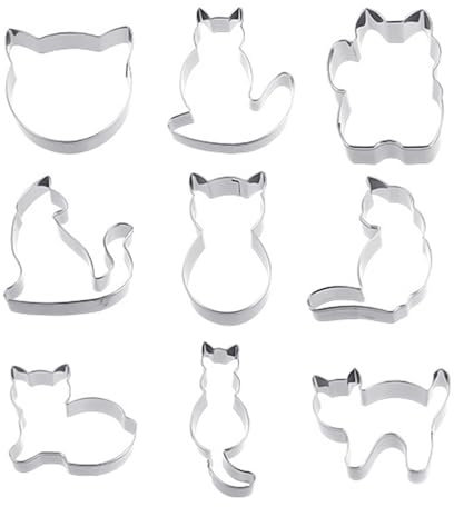 Moules À Biscuits Chaton, Animaux De Dessin Animé, Outils De Cuisson, Moules À Biscuits Créatifs, En Acier Inoxydable, 9 Pièces
