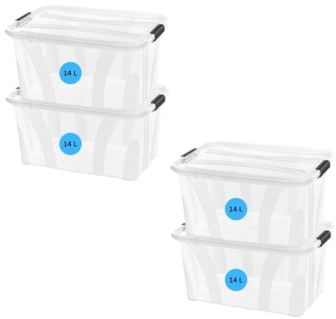Aufbewahrungsboxen mit Deckel 7L 14L 21L 32L 55L 80L Plastik Boxen Klickverschluss Stapelboxen Sets Lebensmittelecht Haushalt & HLKauf-Block (4x 14Liter & 1x HLKauf-Block)