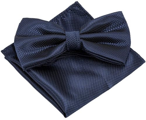 Bafiwu Fliege Herren mit Einstecktuch für Herren Set - Einfarbig Fliege Anzug mit Geschenkbox für Smoking, Hochzeit, Verstellbare Schleife (marineblau)